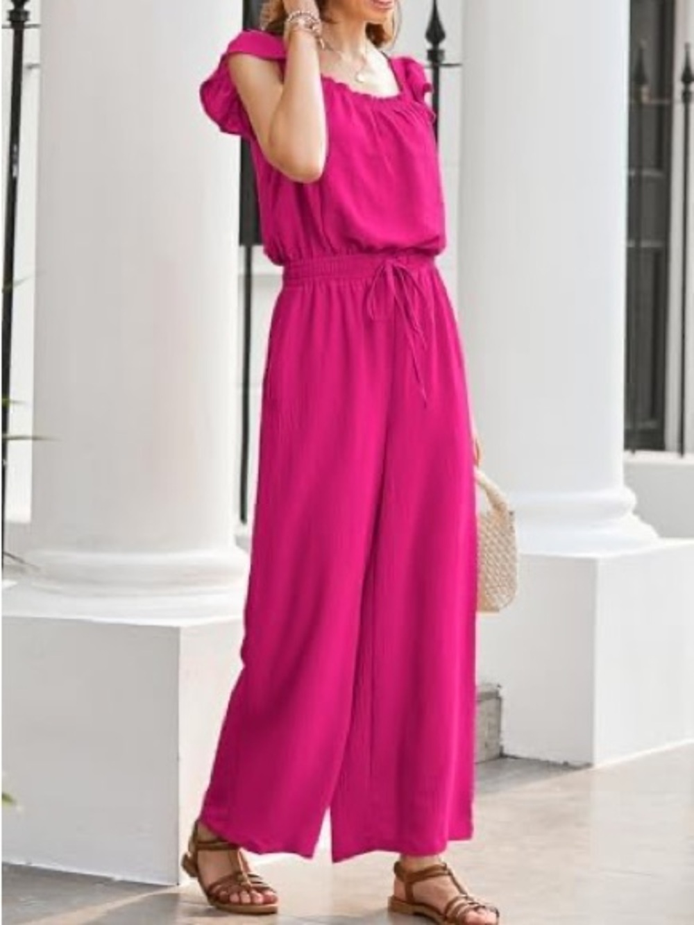 Women’s Wide-Leg Jumpsuit in Fuchsia Pink - Picture 2 of 7